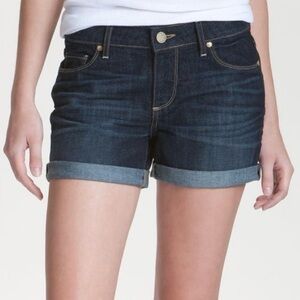 PAIGE Jimmy Jimmy Short Mid Rise Dark Rinse Cuffed Hem 28